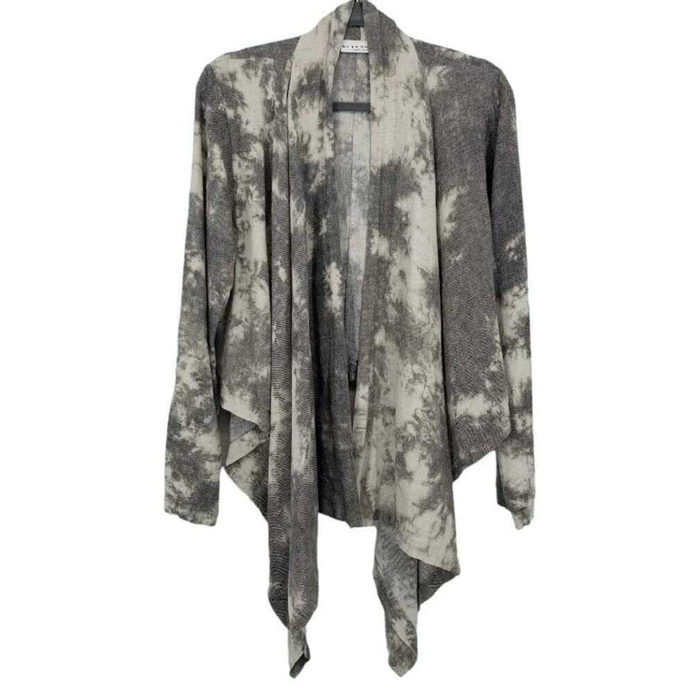 Bryn Walker Linen Blend Cardigan S Open Front High Low Tie Dye Gray Lagenlook